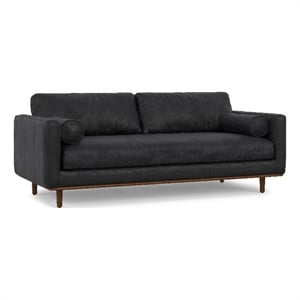 Morrison 89 inch Wide Modern Sofa in Lead Black Semi-Aniline Genuine Leather