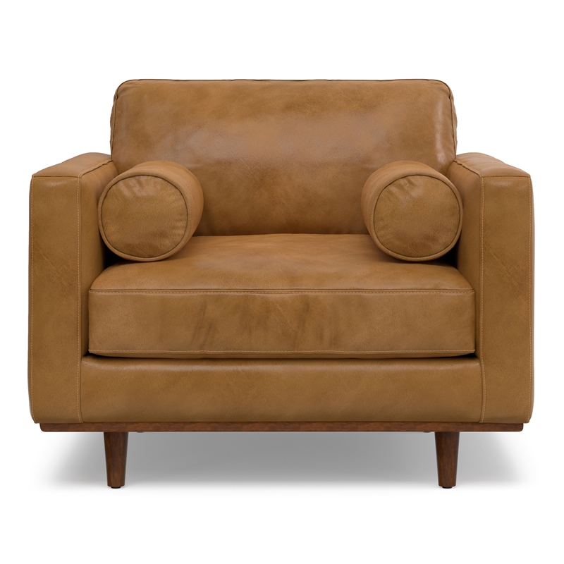 Simpli Home Morrison 42 inch Wide Mid-Century Modern Arm Chair in Sienna