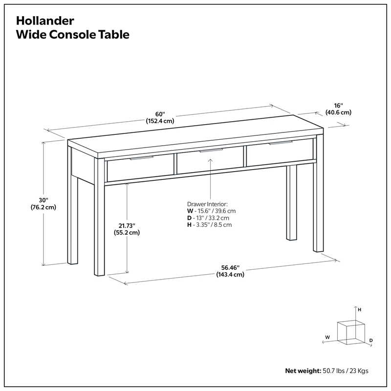 Hollander 60 inch Wide Solid Wood Contemporary Console Table in Black