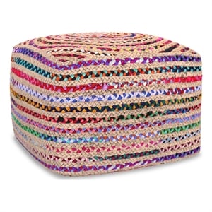 Margo 20&quot Wide Boho Pouf in Multicolor Natural Jute/Cotton Chindi & Assembled