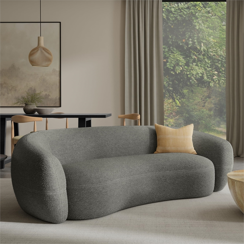 Sherri 89 inch Wide Contemporary Sofa in Stone Gray Boucle Performance Fabric