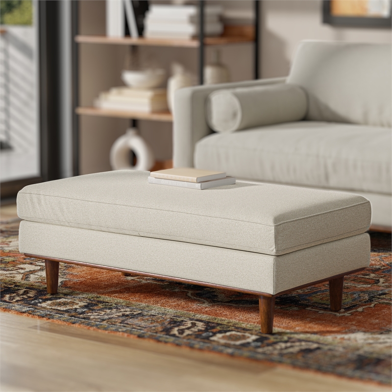 Morrison 49 inch Wide Modern Table Ottoman in Cream White Woven-Blend Fabric