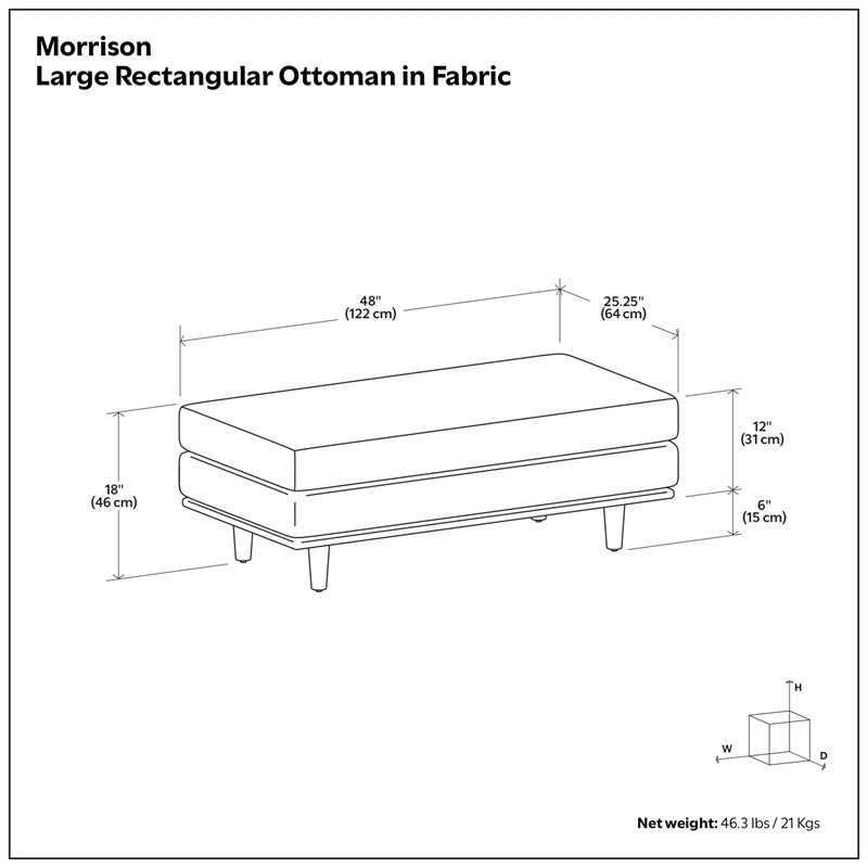 Morrison 49 inch Wide Modern Table Ottoman in Cream White Woven-Blend Fabric