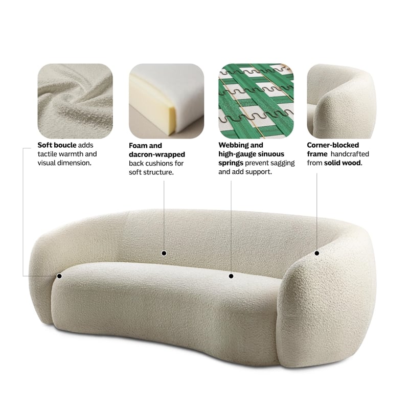 Sherri 89inch Wide Contemporary Sofa in Vanilla Cream Boucle Performance Fabric