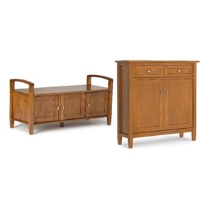 Warm Shaker Wood 44&quot WD Storage Bench& 36&quot WD Storage Cabinet in Golden Brown