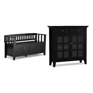 Acadian Solid Wood 48&quot Wide Storage Bench and 36&quot Wide Storage Cabinet in Black