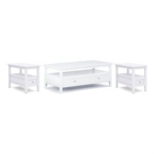Warm Shaker Solid Wood 48&quotWD Coffee Table with 14&quot WD 2 End Tables in White