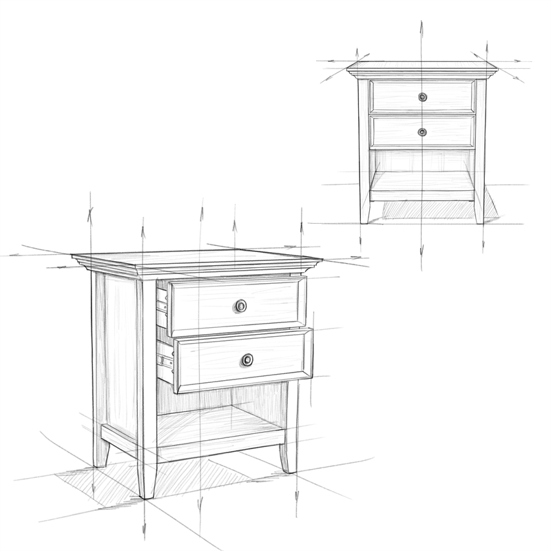 Amherst 24 inch Solid Wood Traditional Bedside Table in Black (Set of 2)