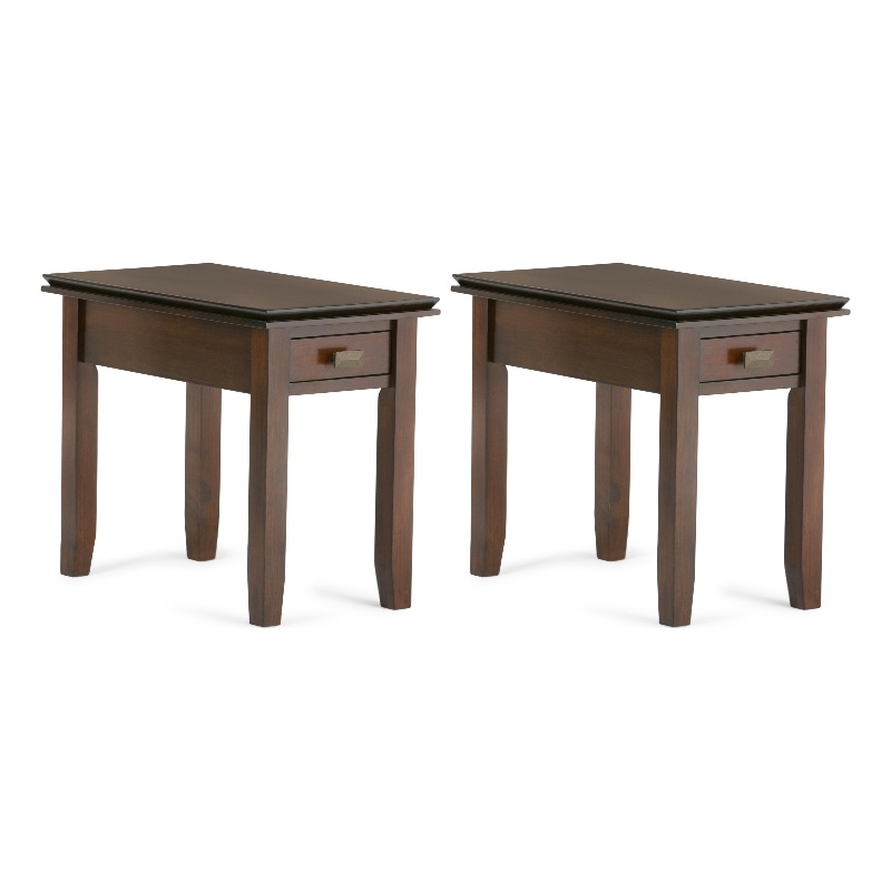 Artisan 14&quot Solid Wood Transitional Narrow Side Table in Russet Brown (Setof 2)