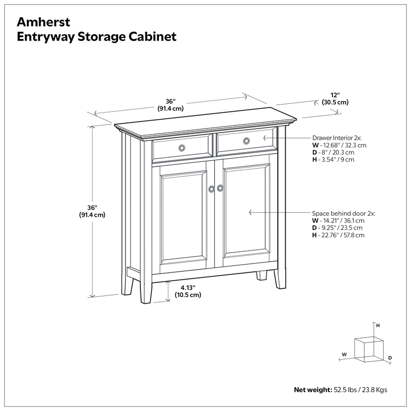 Amherst 36 inch Wide Solid Wood Transitional Storage Cabinet in Black