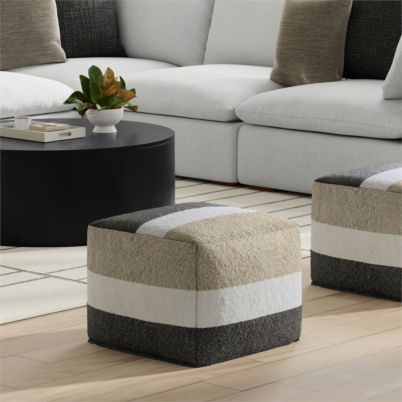 Claudette 18 inch Wide Boho Pouf in Multicolor Acrylic Fabric& Assembled