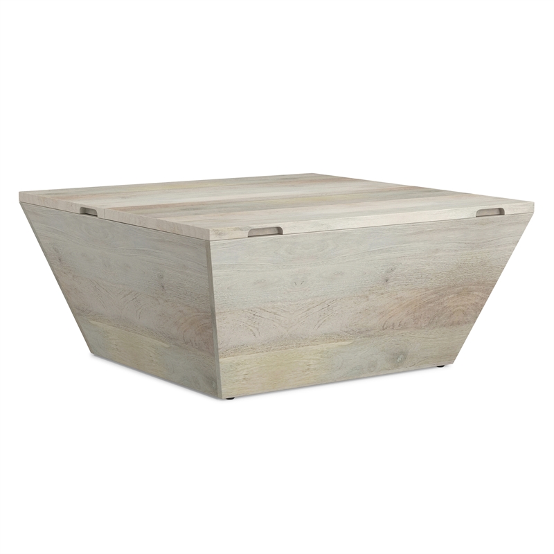 Abba 36 inch Wide Solid Mango Modern Lift Top Coffee Table in White Wash