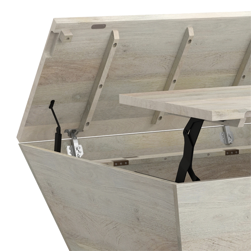Abba 36 inch Wide Solid Mango Modern Lift Top Coffee Table in White Wash