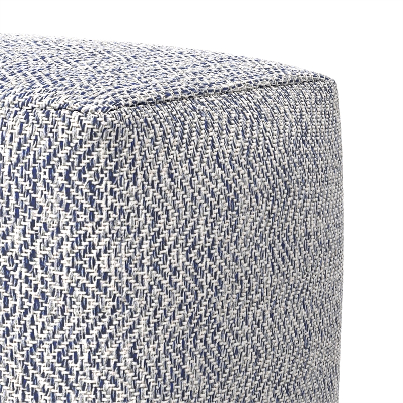 Nate 18 inch Wide Boho Square Pouf in Denim Melange Cotton