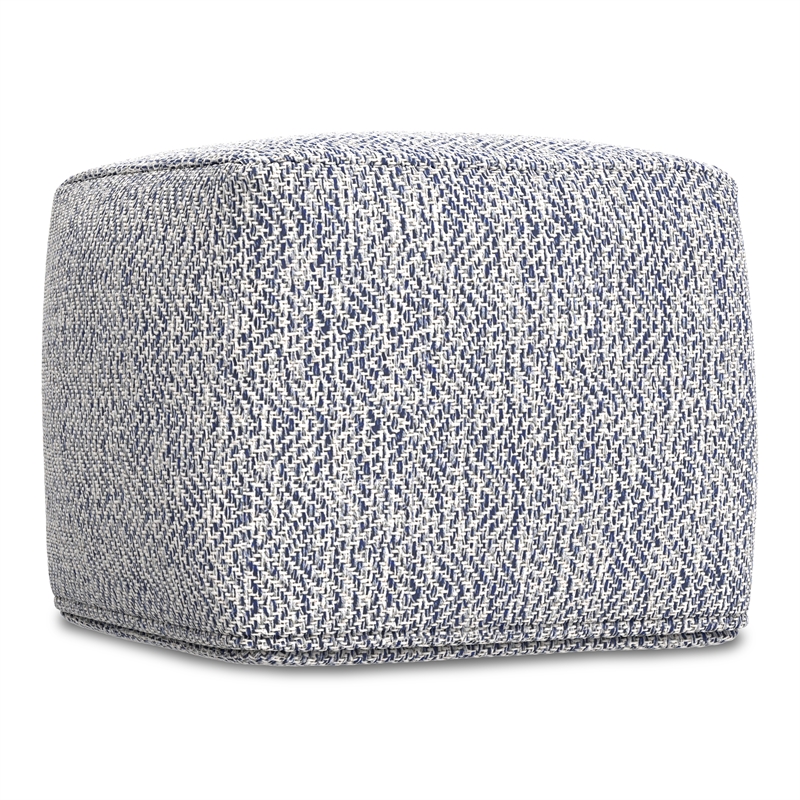Nate 18 inch Wide Boho Square Pouf in Denim Melange Cotton