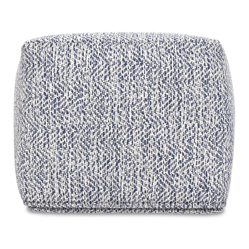Nate 18 inch Wide Boho Square Pouf in Denim Melange Cotton