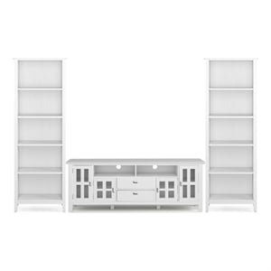 Artisan Solid Wood 72&quot WD TV Stand & 26&quot WD 5 Shelf 2 Bookcases in White (3PCs)
