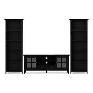 Acadian Solid Wood 60&quotWD TV Stand & 26&quotWD 5 Shelf 2 Bookcases in Black (3PCs)