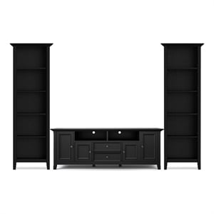 Amherst Solid Wood 72&quotWD TV Stand & 24&quot WD 5 Shelf 2 Bookcases in Black (3PCs)