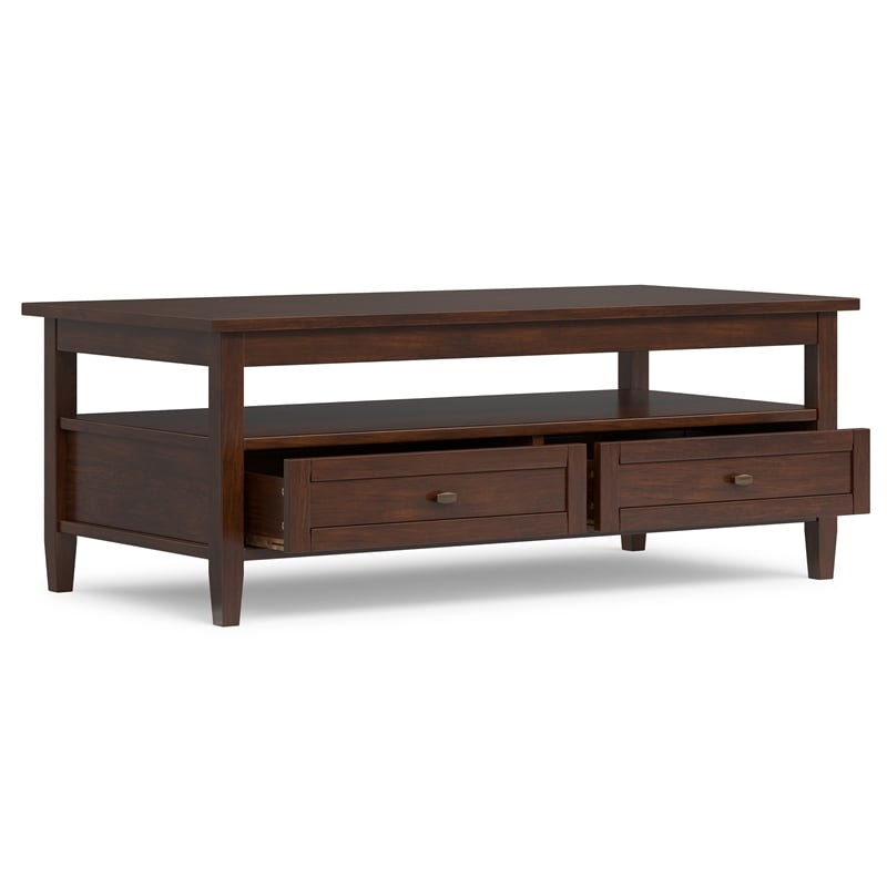 Warm Shaker Solid Wood 48 inch Wide Transitional Coffee Table in Russet Brown