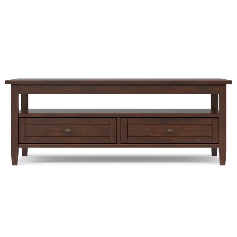 Warm Shaker Solid Wood 48 inch Wide Transitional Coffee Table in Russet Brown