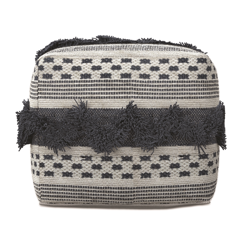 Bowden Hand Woven Square Cotton Pouf Ottoman in Grey and Ivory