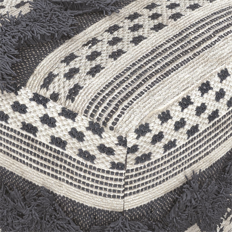 Bowden Hand Woven Square Cotton Pouf Ottoman in Grey and Ivory