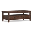 Warm Shaker 48 inch WD Wood Coffee Table in Distressed Charcoal Brown