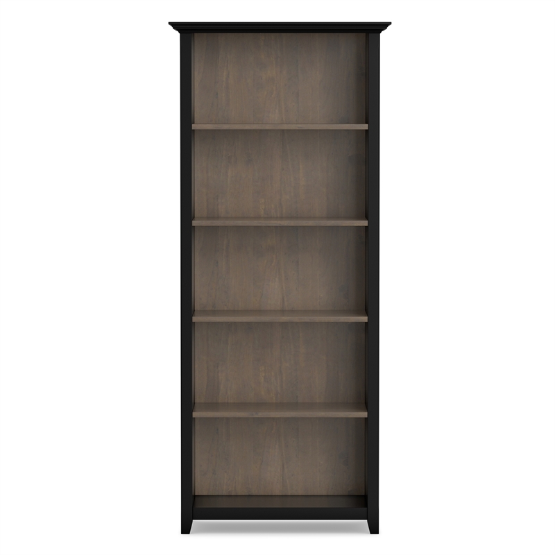 Amherst 30 inch x 70 inch Solid Wood Transitional 5 Shelf Bookcase in Black/Smoky Brown