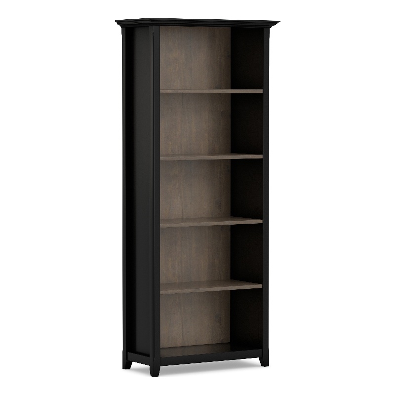 Amherst 30 inch x 70 inch Solid Wood Transitional 5 Shelf Bookcase in Black/Smoky Brown