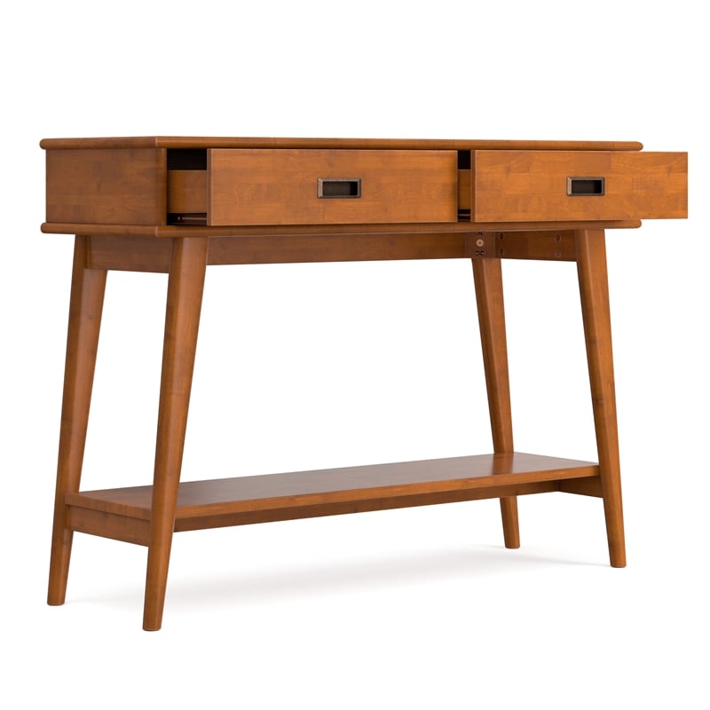 Draper 42 inch Wide Solid Wood Mid Century Modern Console Table in Teak Brown