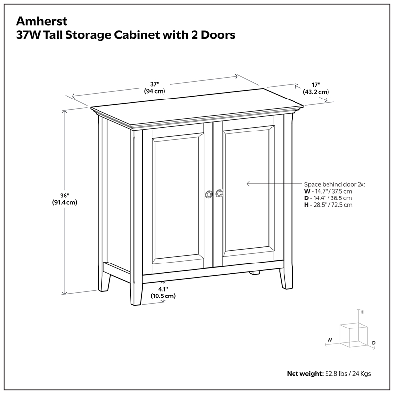 Amherst 37 inch Wide Solid Wood Transitional 2 Door Storage Cabinet in Hickory Brown