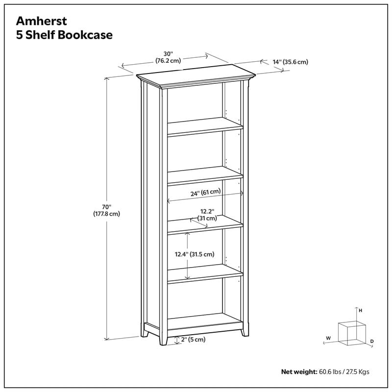 Amherst 30 inch x 70 inch Solid Wood Transitional 5 Shelf Bookcase in Sage Green