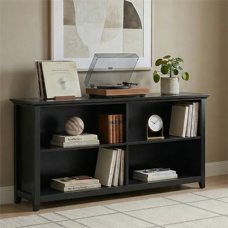 Amherst 64 inch Wide Solid Wood Transitional 4 Shelf Low Bookcase in Black