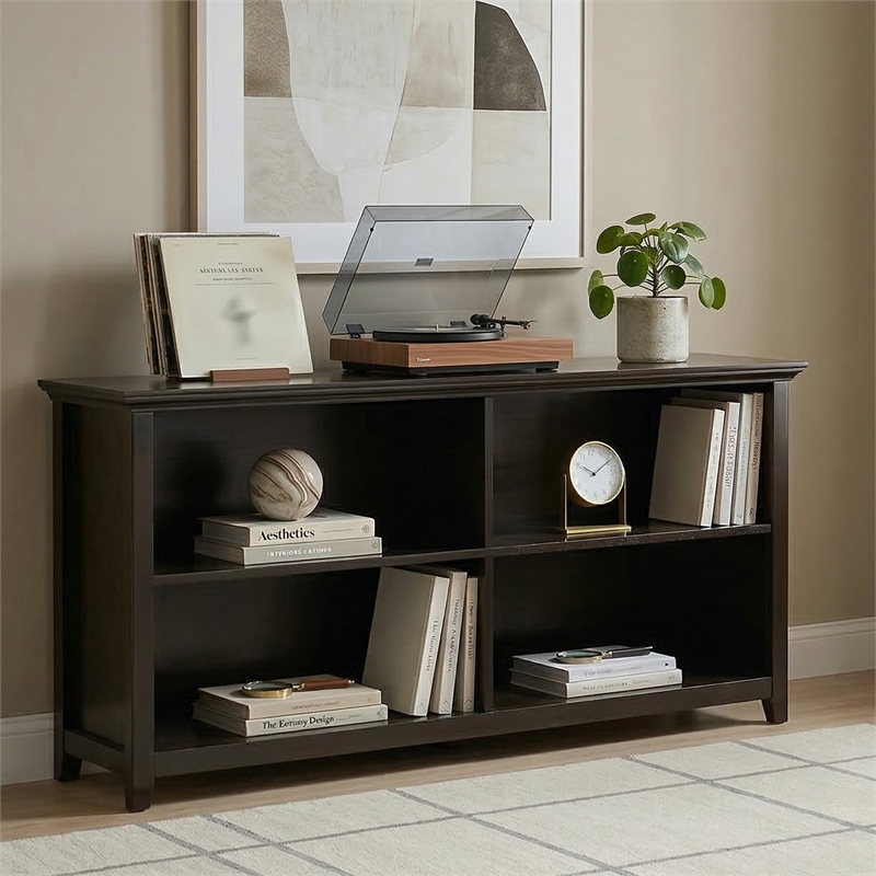 Amherst 64 inch Wide Solid Wood Transitional 4 Shelf Low Bookcase in Hickory Brown