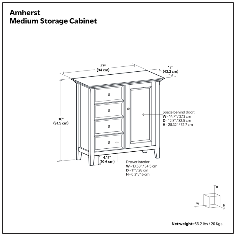 Amherst 37 inch Wide Solid Wood Transitional Medium Storage Cabinet in White