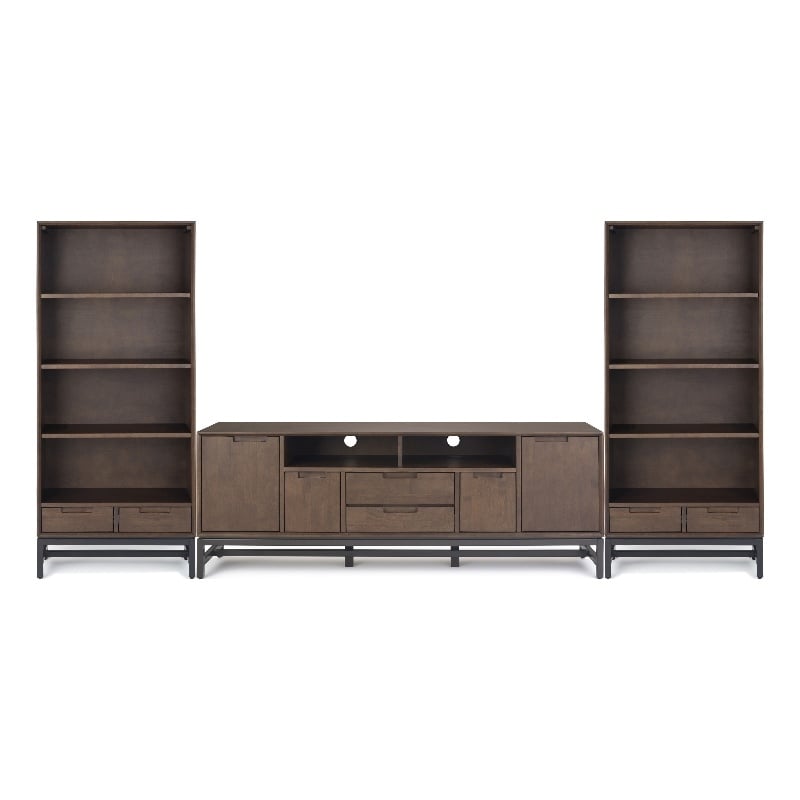 Banting Solid Hardwood Industrial 72 inch Wide TV Stand with Two 30 inch Wide Bookcases in Walnut Brown (Set of 3)