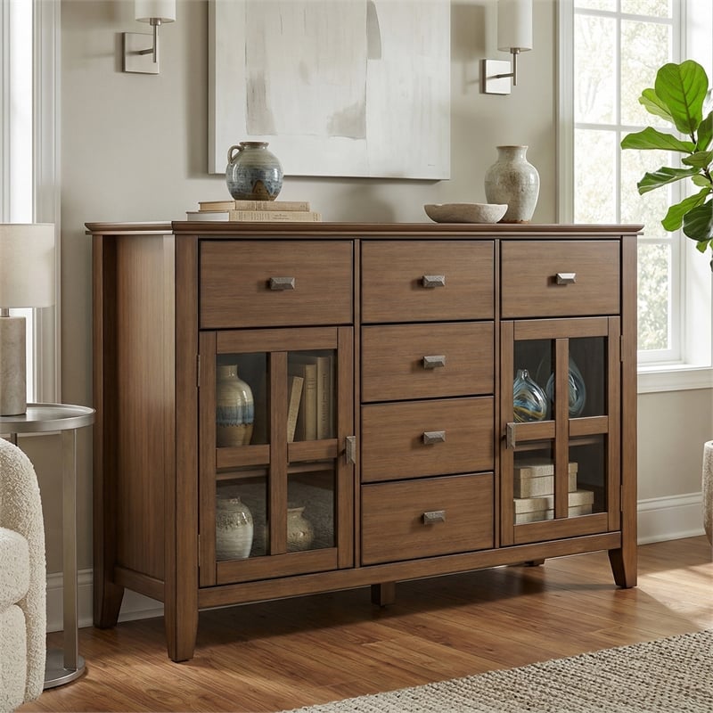 Artisan 54 inch Wide Solid Wood Transitional Sideboard Buffet in Rustic Natural Aged Brown