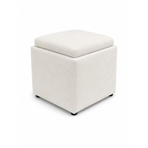 Rockwood Wide Contemporary Cube Storage Ottoman with Tray Top in Ivory Boucle