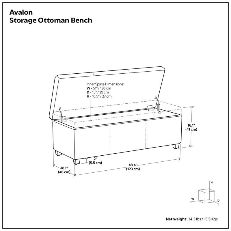 Avalon Wide Solid Wood Transitional Storage Ottoman Bench in Alabaster Ivory