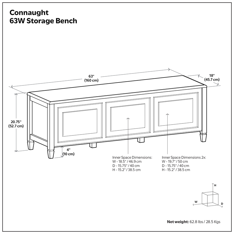 Connaught Wide Solid Wood Traditional Storage Bench in Dark Chestnut Brown