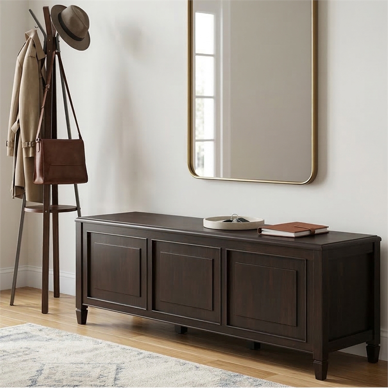 Connaught Wide Solid Wood Traditional Storage Bench in Dark Chestnut Brown