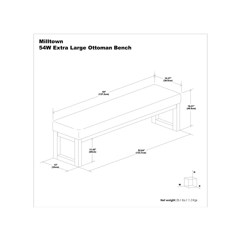 Milltown 54 inch Wide Contemporary Extra Large Ottoman Bench in Platinum