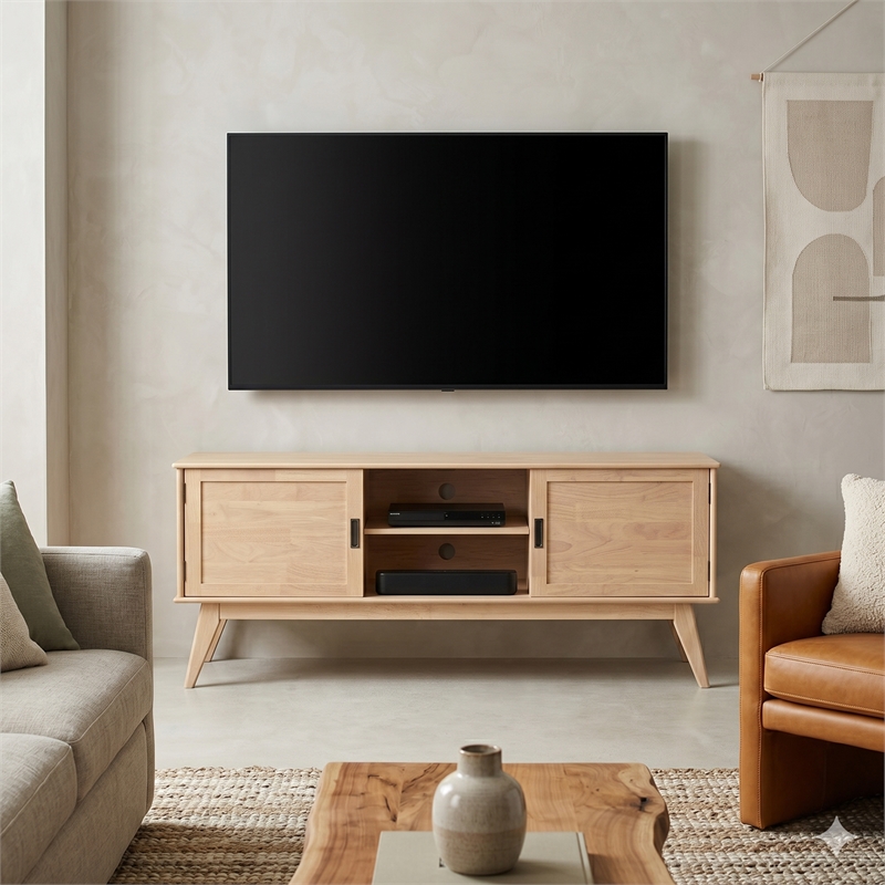 Draper 60 in Solid Wood Low TV Stand in Blonde For TVs up to 65 inch
