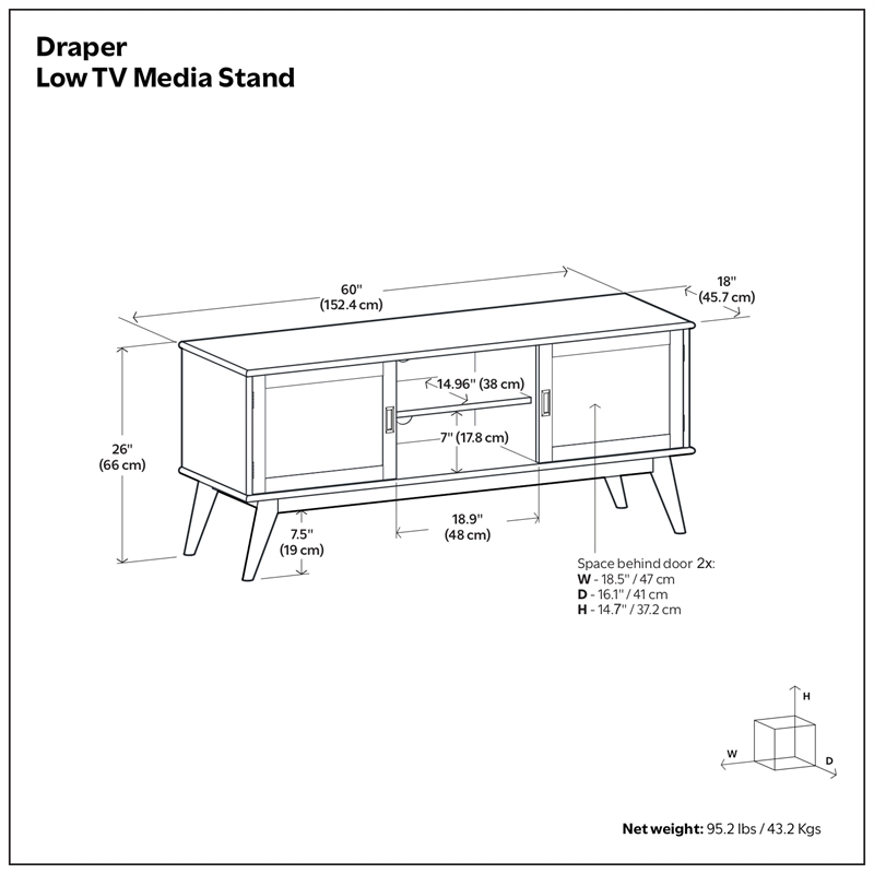 Draper 60 in Solid Wood Low TV Stand in Blonde For TVs up to 65 inch