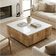 Lockhart 30 in Mango Wood Square Block Coffee Table in White Marble