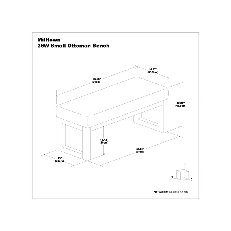 Milltown 36 inch Wide Contemporary Medium Ottoman Bench in Grey