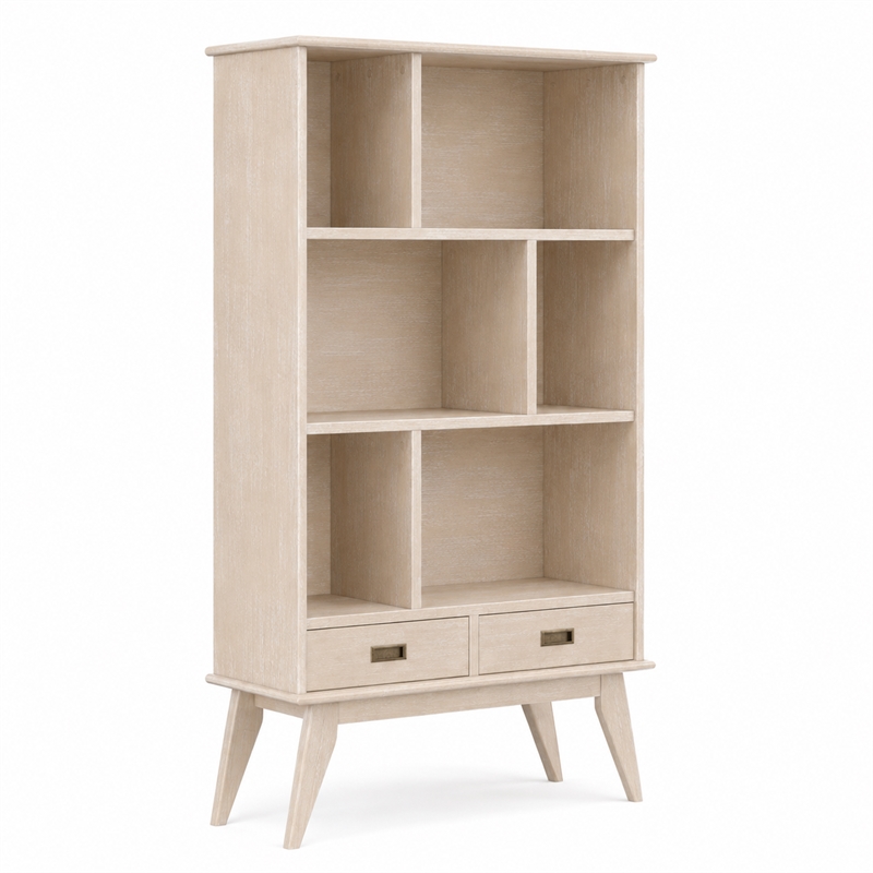 Draper 35 inch x 64 inch Solid Wood Bookcase with 2 Drawers in Blonde