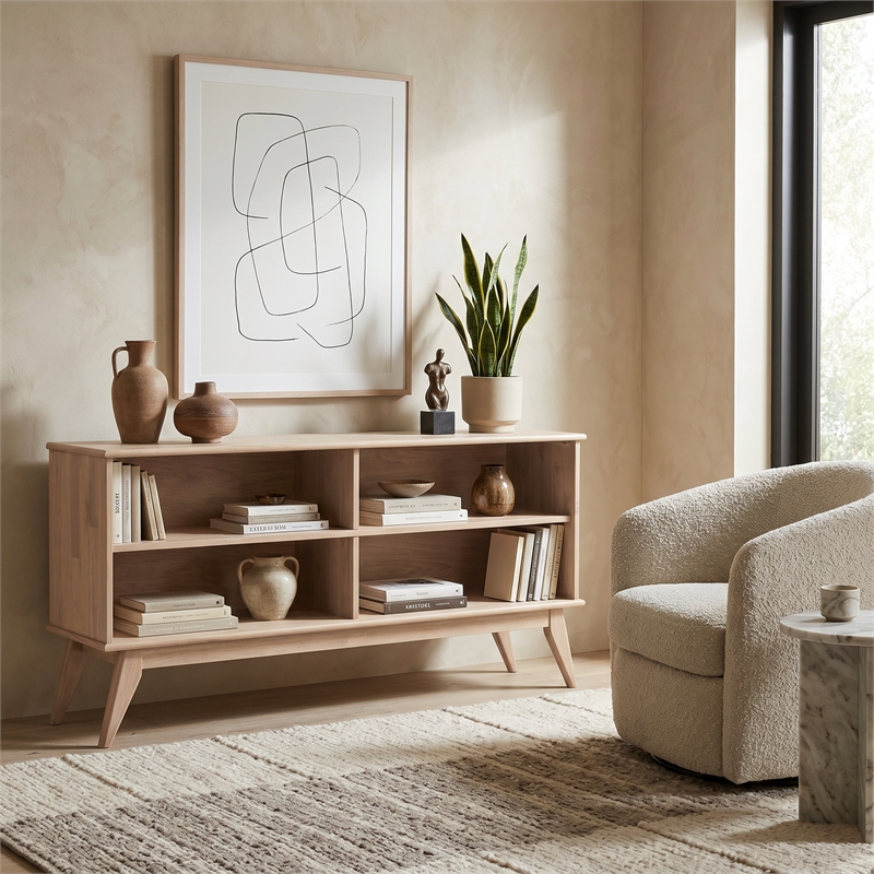 Draper 64 inch x 30 inch Solid Wood Low 4 Shelf Bookcase in Blonde