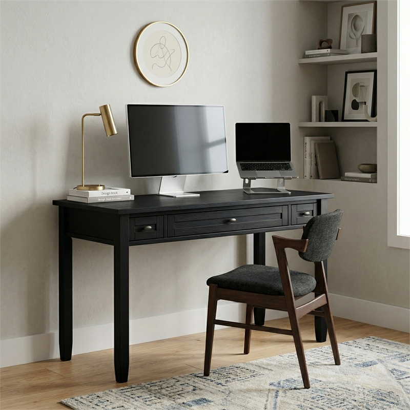 Warm Shaker 48 inch Wide Solid Wood Transitional Desk in Black